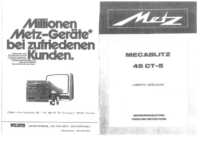 Metz Mecablitz 45 CT 5 manual cover