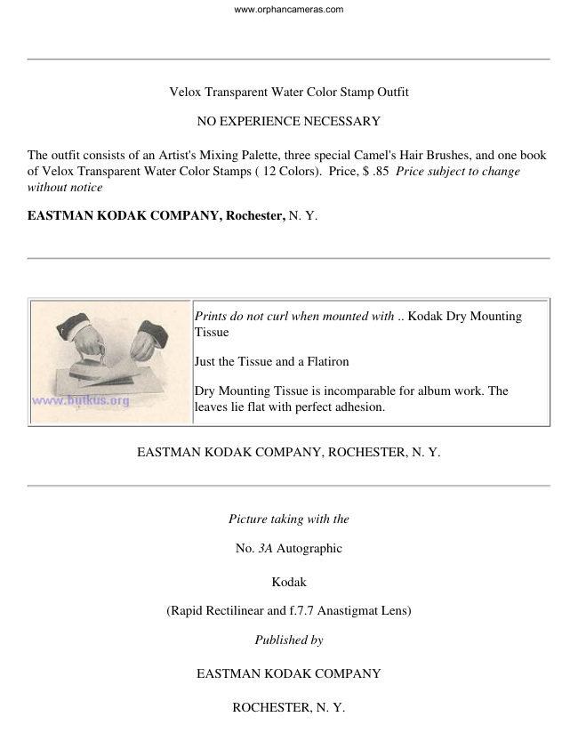 Kodak 3A Autographic manual cover