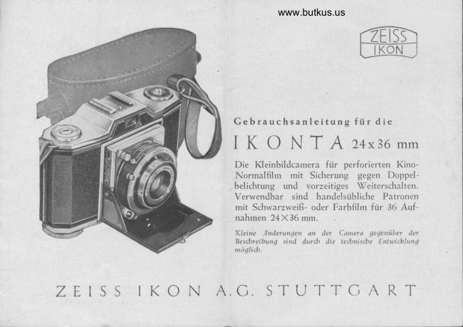 Zeiss Ikon Ikonta (24mmx36mm) manual cover