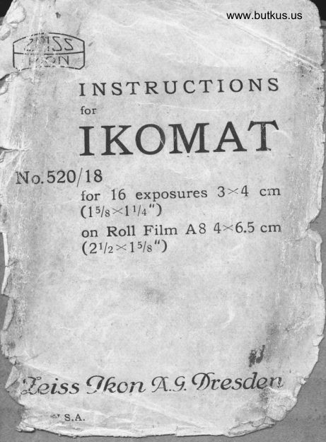 Zeiss Ikon Ikomat No. 520 /18 manual cover
