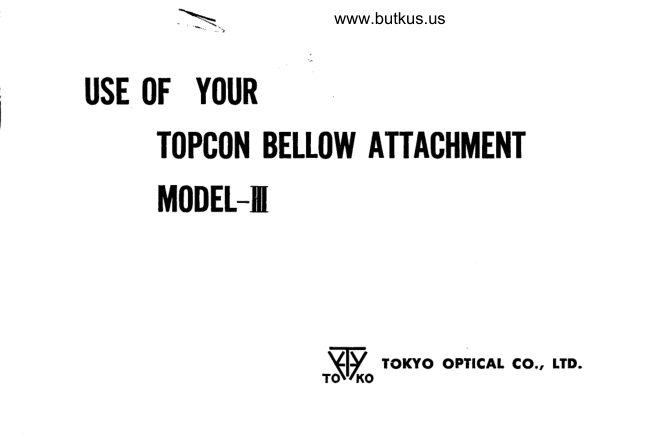 Beseler Use of your Topcon Bellows Attachment Model - III manual cover
