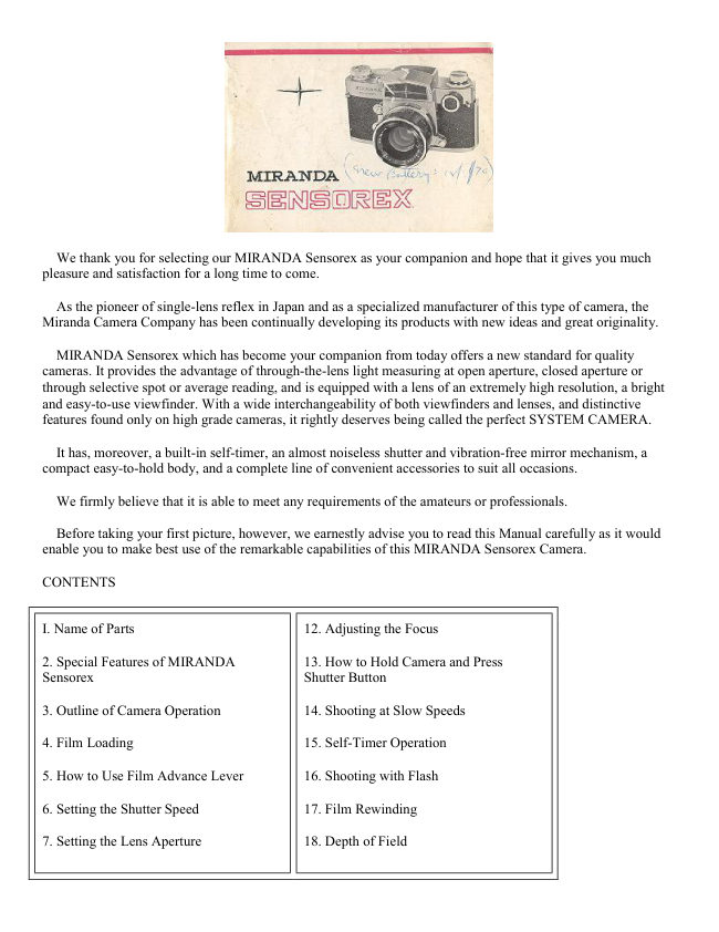 Miranda Sensorex manual cover