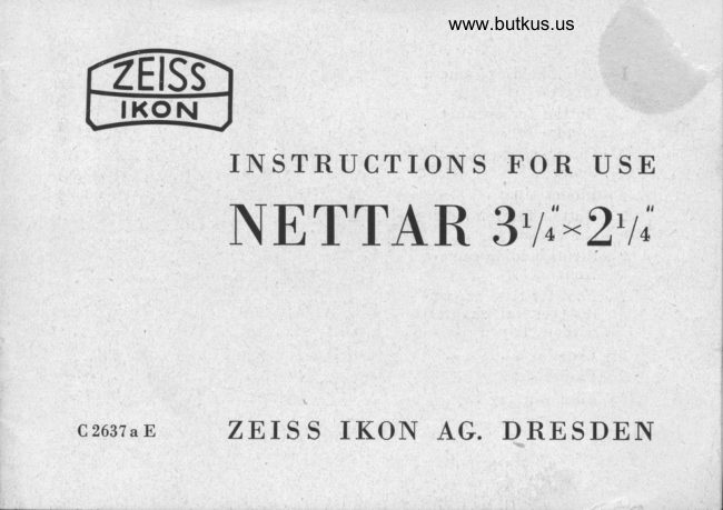 Zeiss Ikon Nettar 3 1/4 x 2 1/4 manual cover