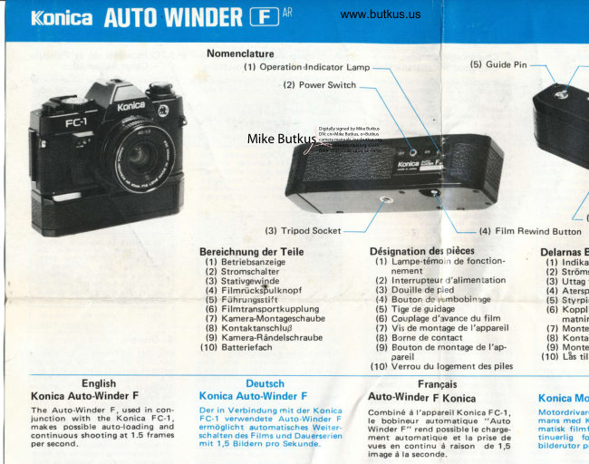 Konica Auto Winder F manual cover