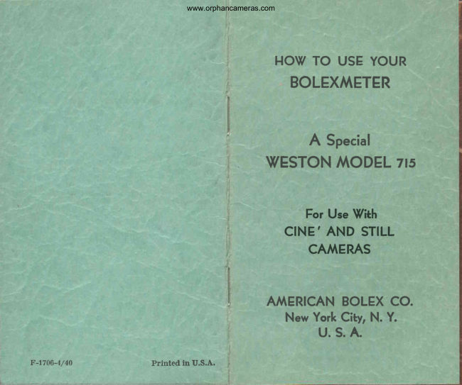 Weston Model 715 BOLEXMETER manual cover