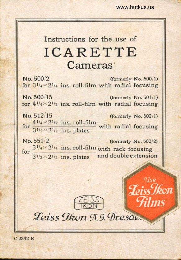 Zeiss Ikon ICARETTE manual cover