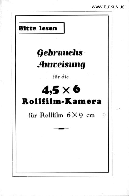 Rollfilm Kamera 4.5X6 Gebrauchs Annveisung manual cover