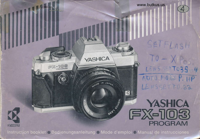 Yashica FX-103 Program manual cover