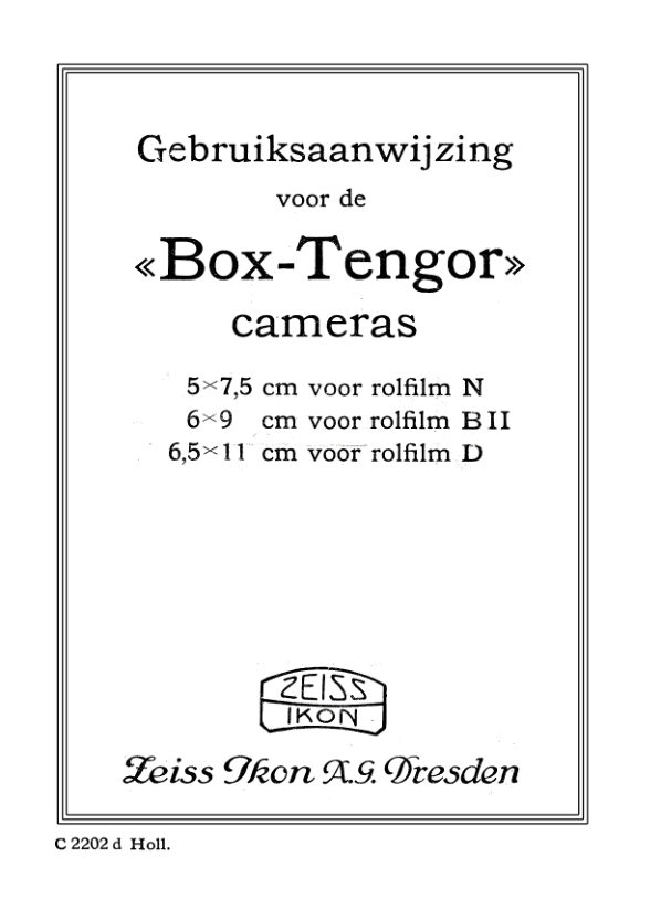 Zeiss Ikon BOX-TENGOR manual cover