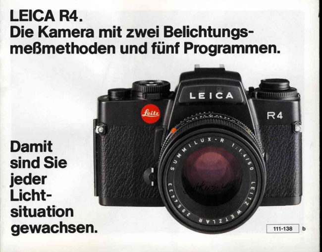 Leica R4 Die Kamera mit zwei Belichtungs - mebmethoden und funf Programmen manual cover