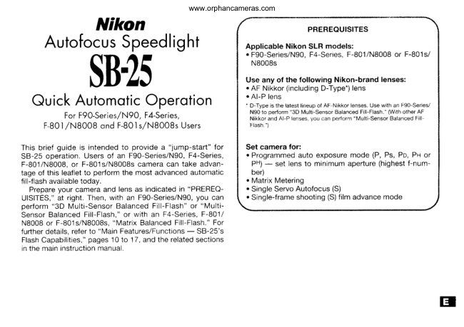 Nikon SB-25 Quick Guide manual cover