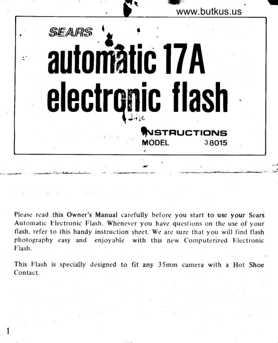 Sears Automatic 17A Electronic Flash manual cover