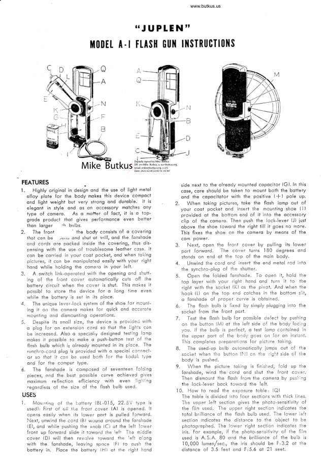 JUPLEN Model A-1 Flash manual cover