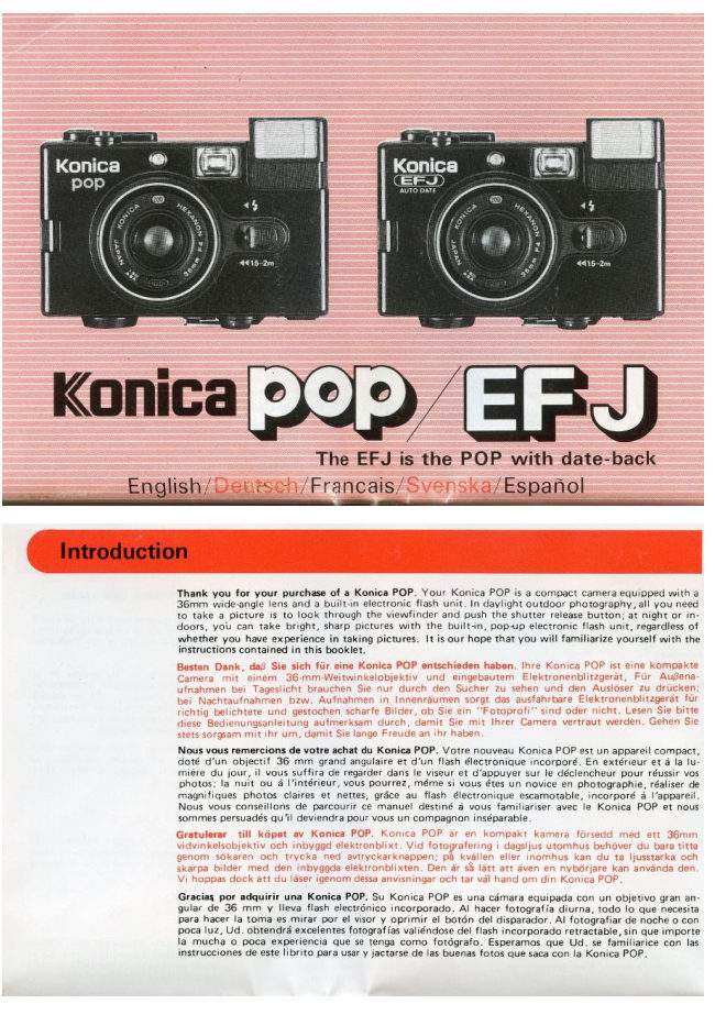 Konica Pop / EF J manual cover