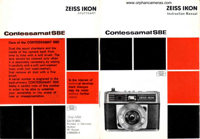Zeiss Ikon Contessamat SBE manual cover