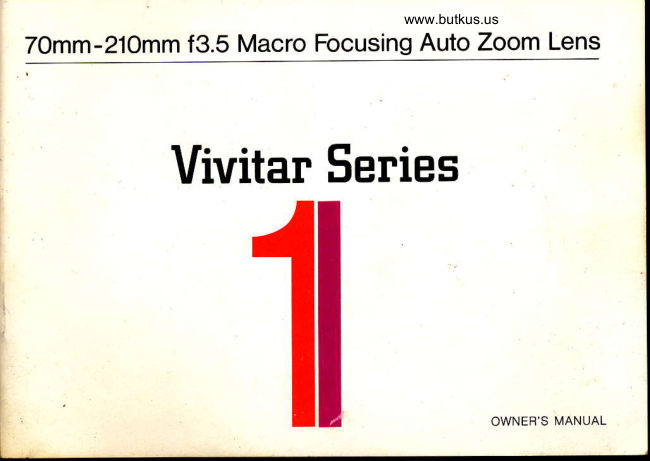 Vivitar Series 1 70-210 F3.5 macro manual cover