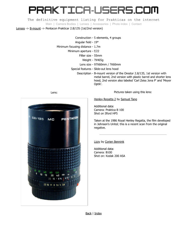 Pentacon Prakticar 2.8/135 (1st/2nd ) manual cover