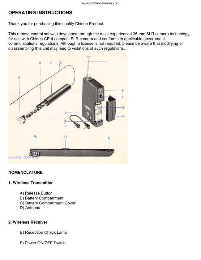 Chinon Wireless Remote Control manual cover
