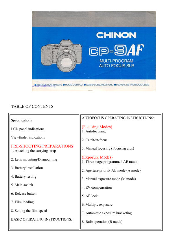 Chinon CP-9AF manual cover