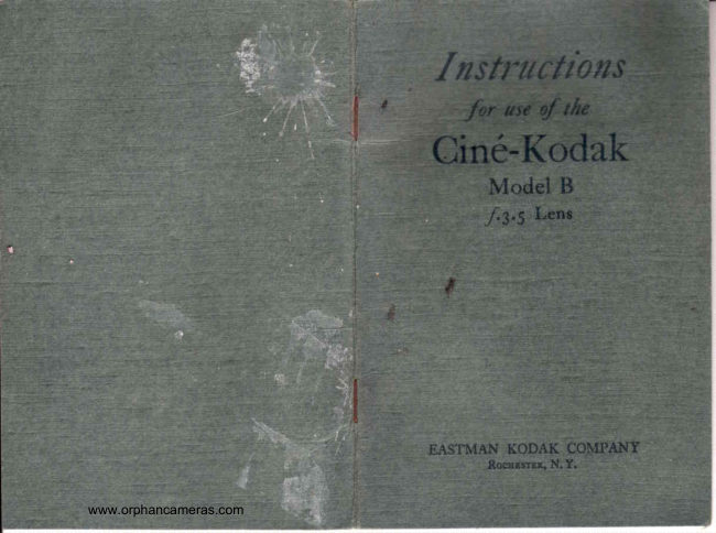 Kodak Cine Model B manual cover