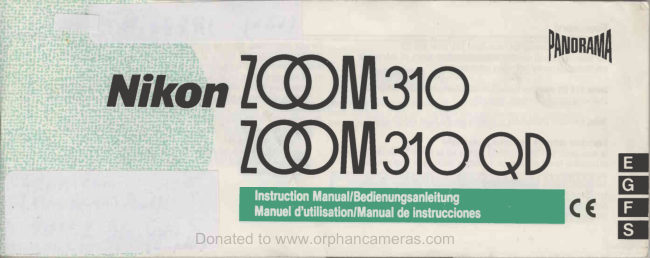 Nikon Zoom 310 / Zoom 310QD BOOKLET manual cover