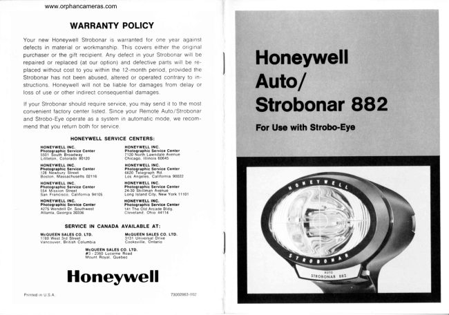 Honeywell Strobonar 882 manual cover