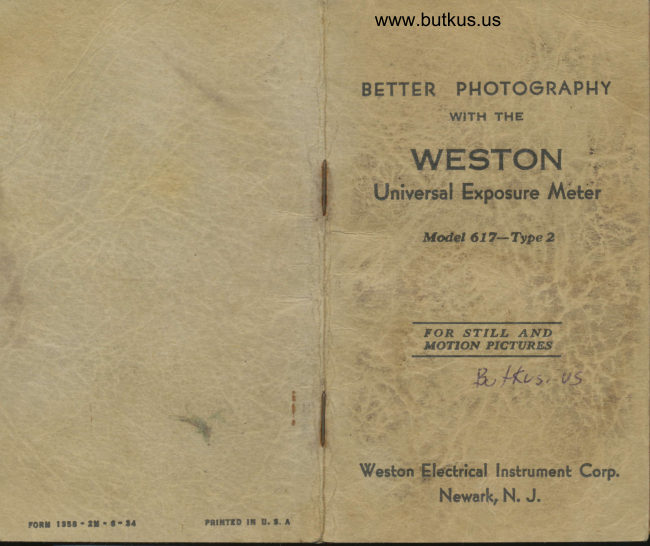 Weston Universal Exposure Meter Model 617 - Type 2 manual cover