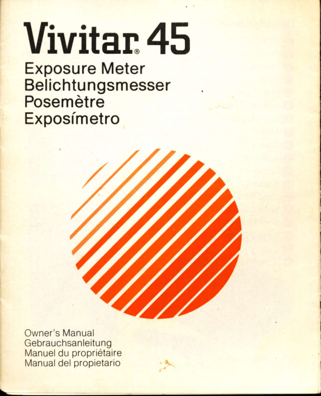 Vivitar 45 light meter manual cover