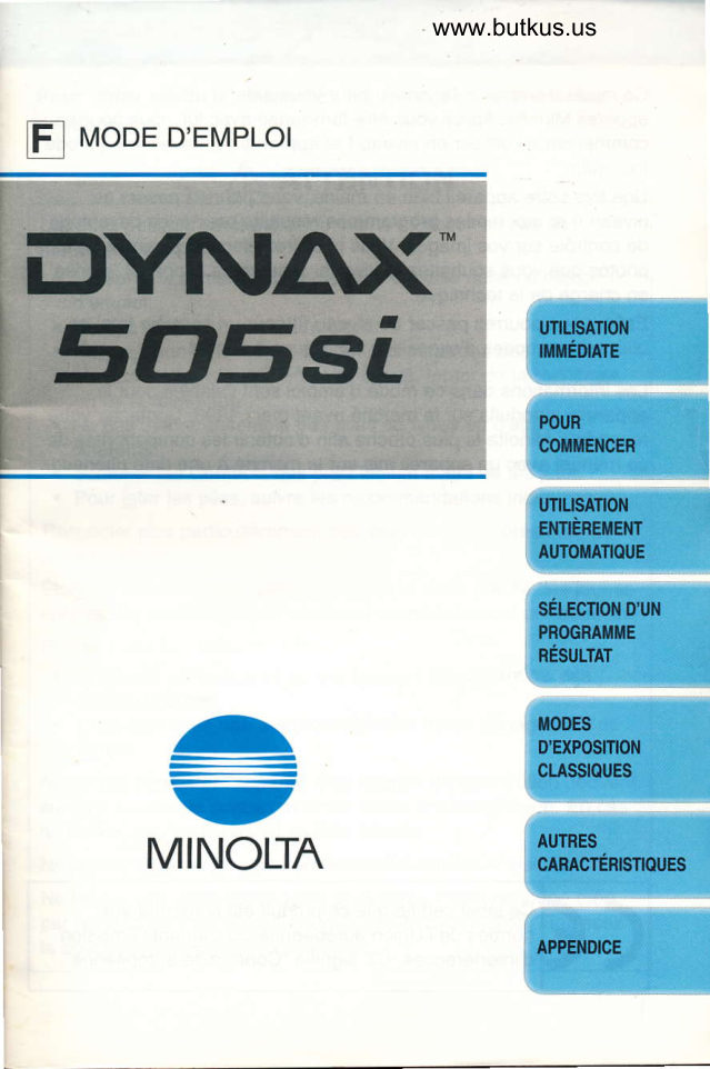 Minolta Dynax 505 si manual cover