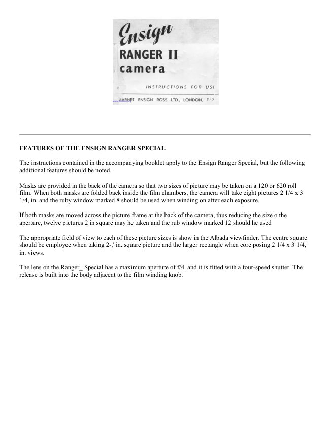 Ensign Ranger II manual cover