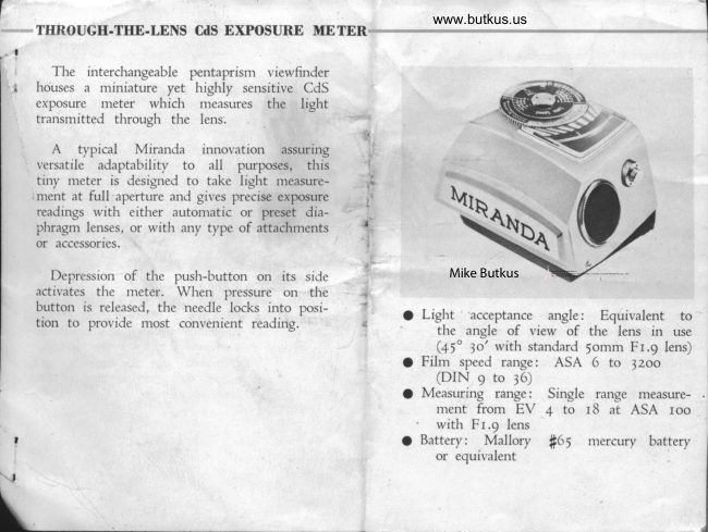 Miranda though the lens meter manual cover