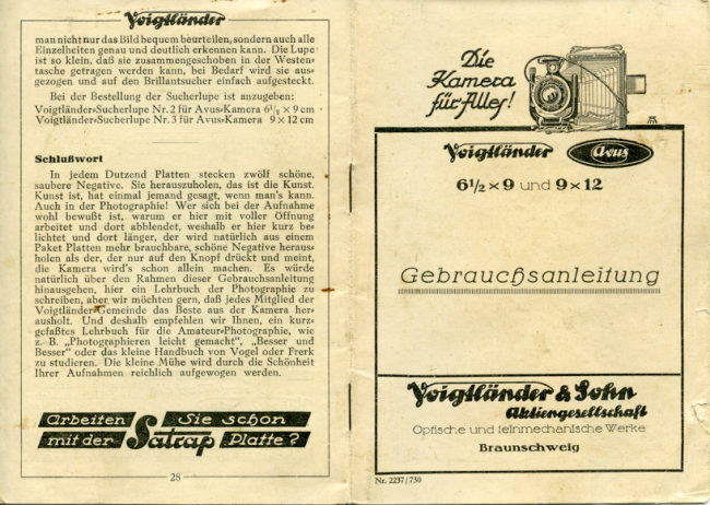 Voigtlander AVUS Gebrauchsanleitung manual cover