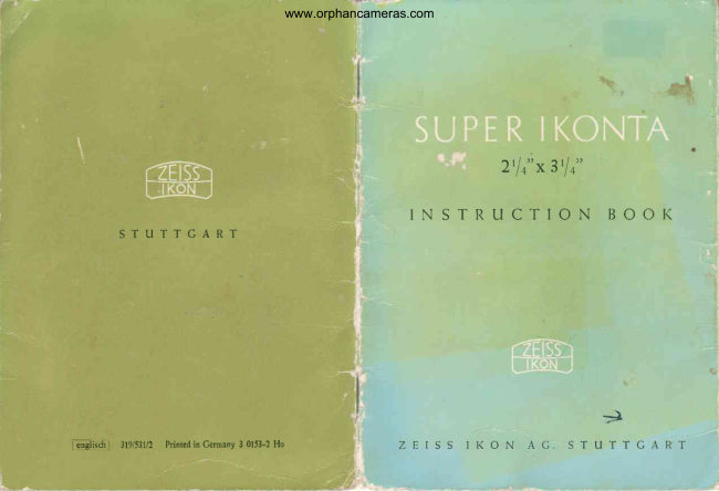Zeiss Ikon Super Ikonta I 2 1/4 x 3 1/4 manual cover