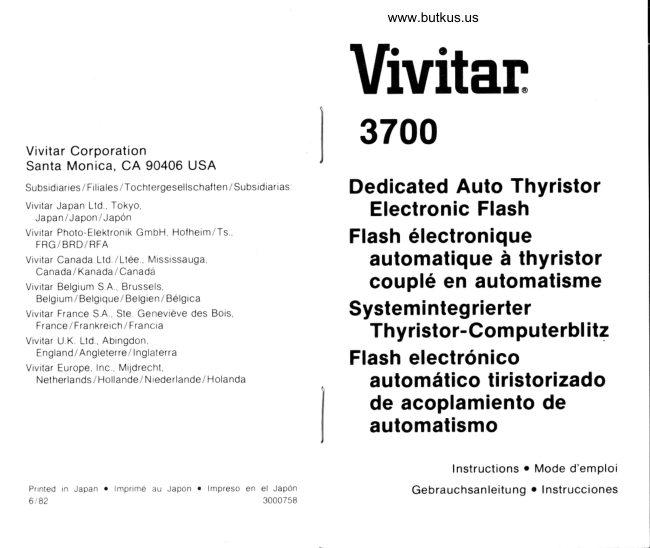 Vivitar 3700 manual cover