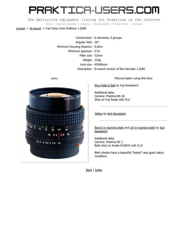 Carl Zeiss Jena Prakticar 1.8/80 manual cover