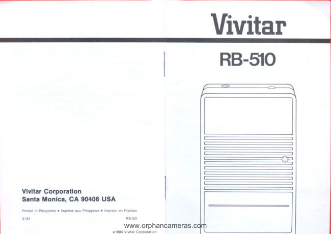Vivitar RB-510 battery manual cover