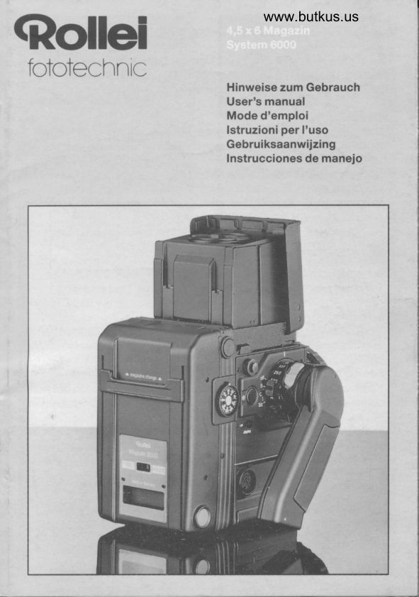 Rollei 4.5 x 6 magazine 6000 series manual cover