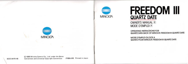 Minolta Freedom III Quartz Date setup manual cover