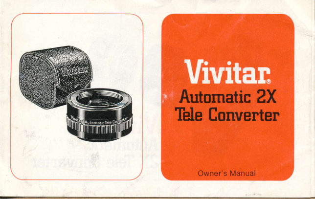 Vivitar 2x teleconverter manual cover