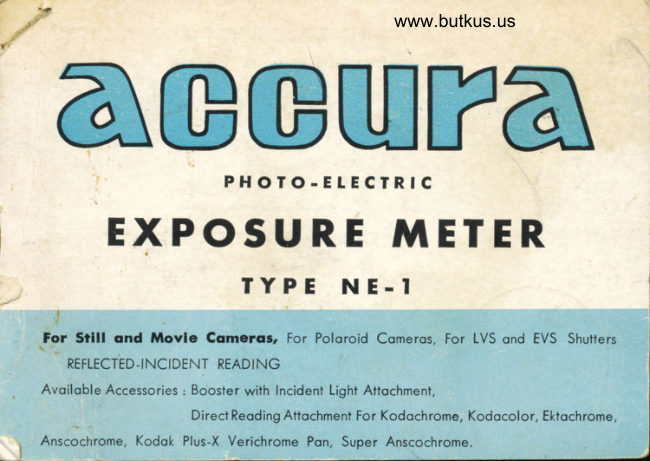 Accura NE-1 Exposure Meter manual cover