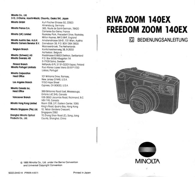 MINOLTA RIVA ZOOM 140EX / FREEDOM ZOOM 140EX manual cover