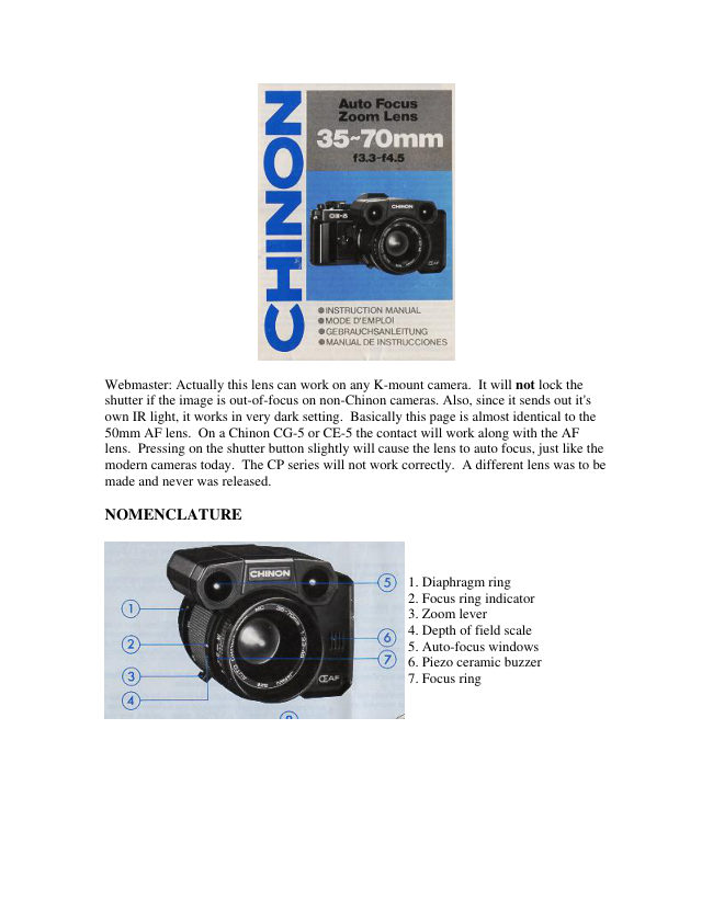 Chinon AF 35-70 Zoom manual cover