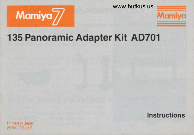 Mamiya 7 Panoramic Adapter manual cover