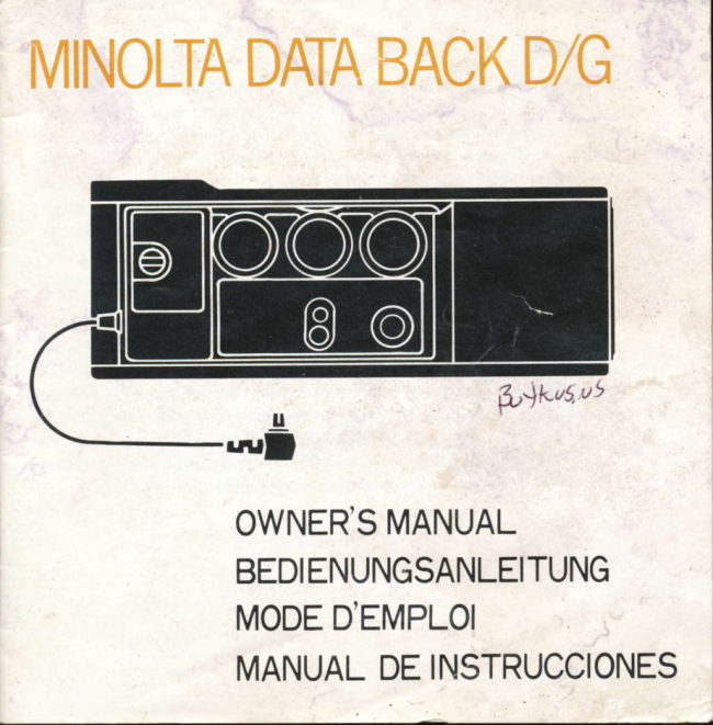 Minolta Data Back D/G - dials manual cover