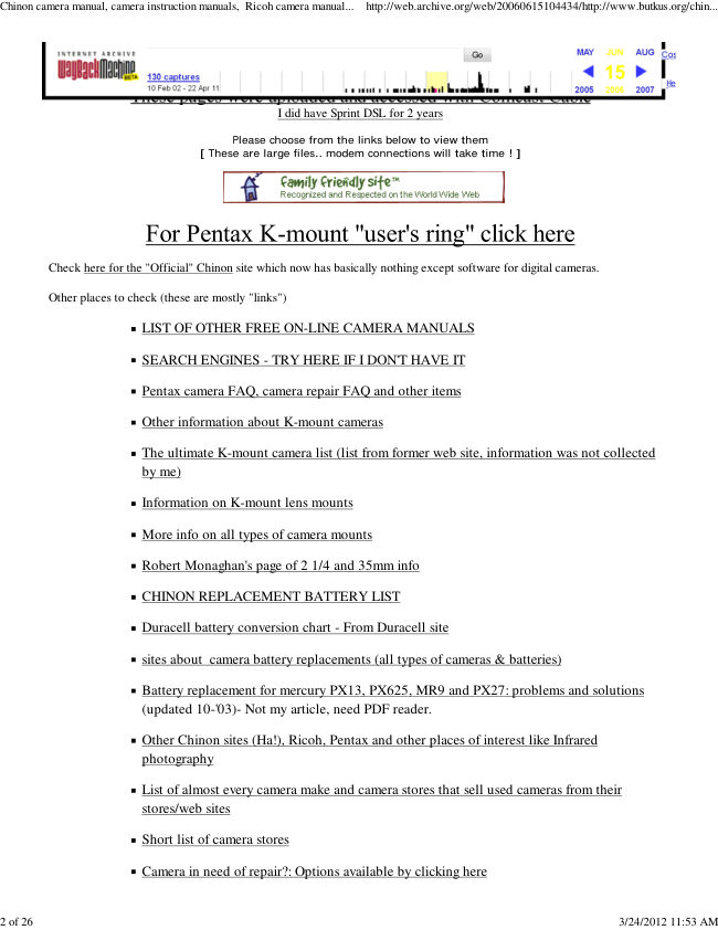 Butkus camera archive — 2006 manual cover