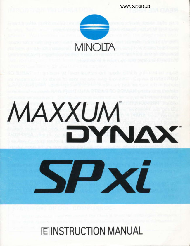 Minolta Maxxum / Dynax SP xi manual cover