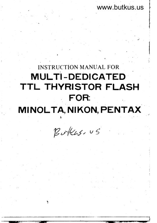 Mulit-dedicated TTL Thyristor Flash Minolta, Nikon, Pentax manual cover