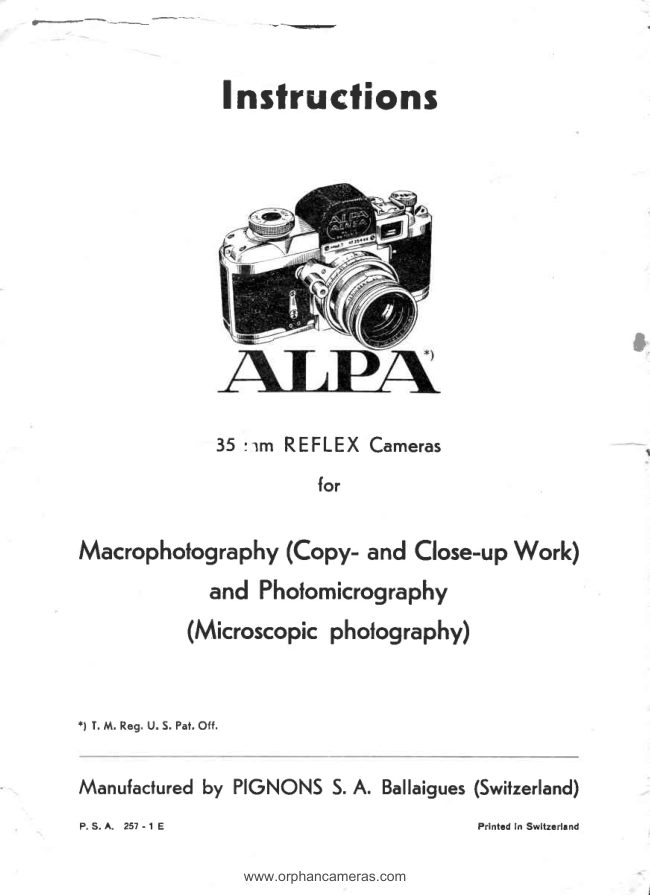 Alpa 35mm Reflex Macrophotography manual cover