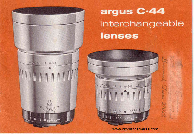 Argus C-44 Interchangeable Lenses manual cover
