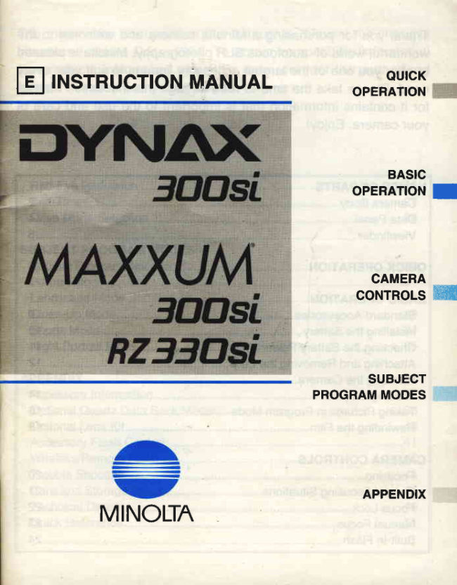 Minolta Maxxum 300si / RZ330si manual cover